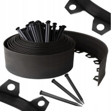 BLACK Plastic, Flexible Landscape Lawn Edging, 10m Length with 20 Pegs, 4cm High
