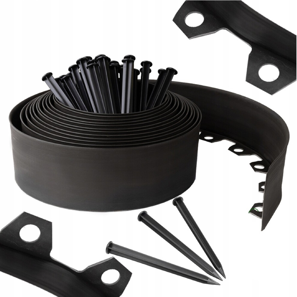 Black Plastic, Flexible Landscape Lawn Edging, 10M Length With 20 Pegs, 4Cm High 5056885801879