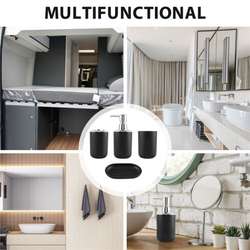 4 Pcs Plastic Bathroom Accessory Set,Bath Toilet Brush Accessories Set with Toothbrush Holder,Toothbrush Cup(Black) 2