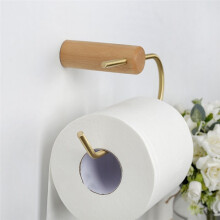 Wooden Tissue Holder Brass Toilet Paper Holder Toilet Storage Accessory Roll Paper Holder Rack Stand Beech Color & Gold