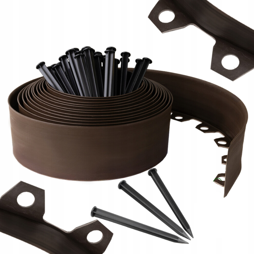 Brown Plastic, Flexible Landscape Lawn Edging, 10M Length With 20 Pegs, 4Cm High 5056885801886