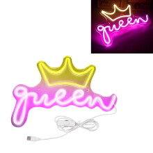 Bright USB LED Neon Sign Crown Queen Wall Light for Kids Room & Party