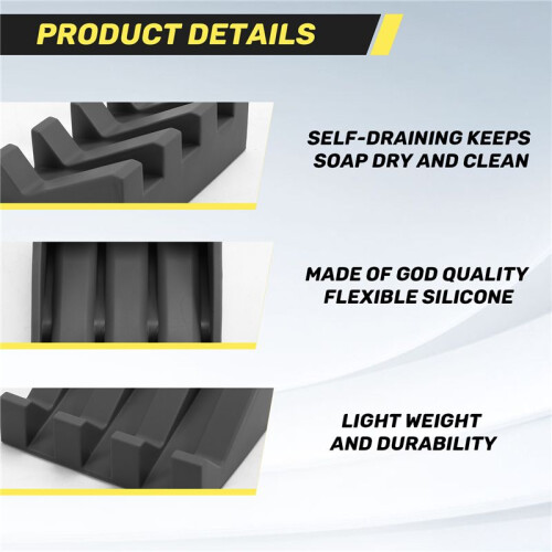 2Pcs Silicone Soap Dish with Drain, Shower/Bathroom Soap Rack, Self Draining Waterfall Soap Tray/Kitchen Keeper(Gray) 2