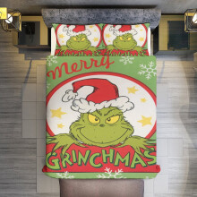 (200CM X 200CM) Merry Grinchmas Grinch in Red Bordered Circle Dr Set with 2 Pillowcases for All Seasons,Bedding Set