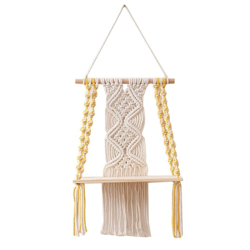 Macrame Wall Hanging Shelf Boho for Bedroom - Woven Rope Macrame Wall Art As Boho Bathroom Shelf Decor