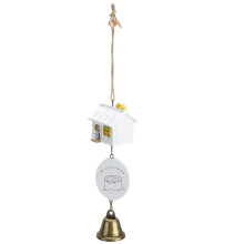 Cute White Resin House Wind Chimes Ornament with Metal Bell 20cm