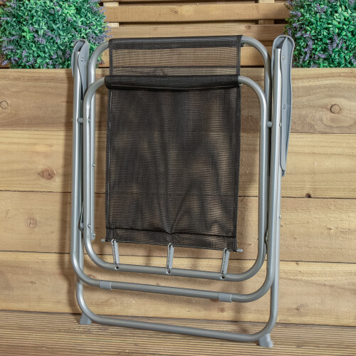 Samuel Alexander 4 x Foldable Garden Chairs Fixed position garden chairs with grey frame and black fabric 2