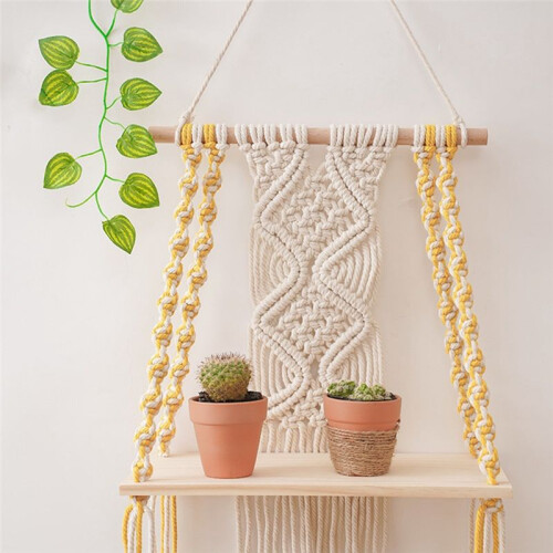 Macrame Wall Hanging Shelf Boho for Bedroom - Woven Rope Macrame Wall Art As Boho Bathroom Shelf Decor 1