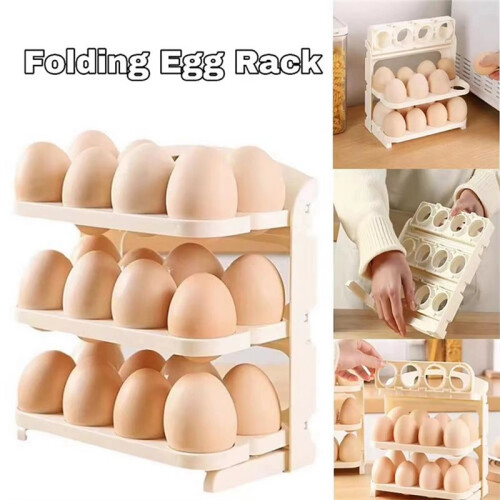 Egg Rack Folding Egg Box Refrigerator Side Door Storage Rack Kitchen Egg Tray Multi-Layer Anti-Fall Egg Storage Rack 1