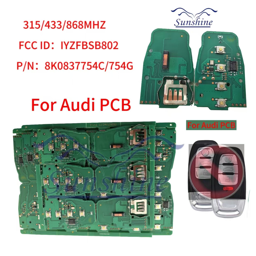 Sunshine Pcb 315/433/868Mhz 8T0 959 754C Remote Car Key Circuit Board 3/4 Button For Audi Q5 A4l A5 A6 A7 A8 Rs4 Rs5 S4 S5 6935161704075