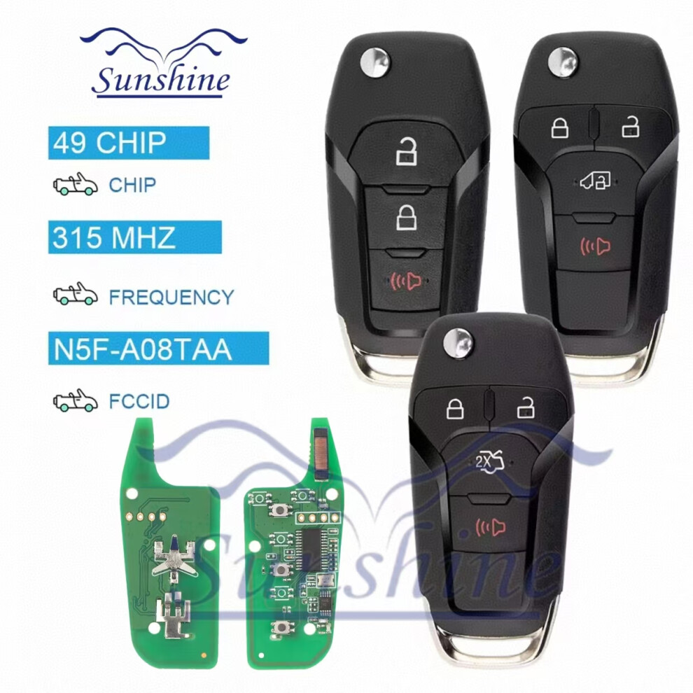 Sunshine Car Key Remote Key Fit For Ford F150-F550 Fusion Explorer N5f-A08taa Id49chip 315 Mhz Auto Smart Control Hu101 Flip Key 6935161703955