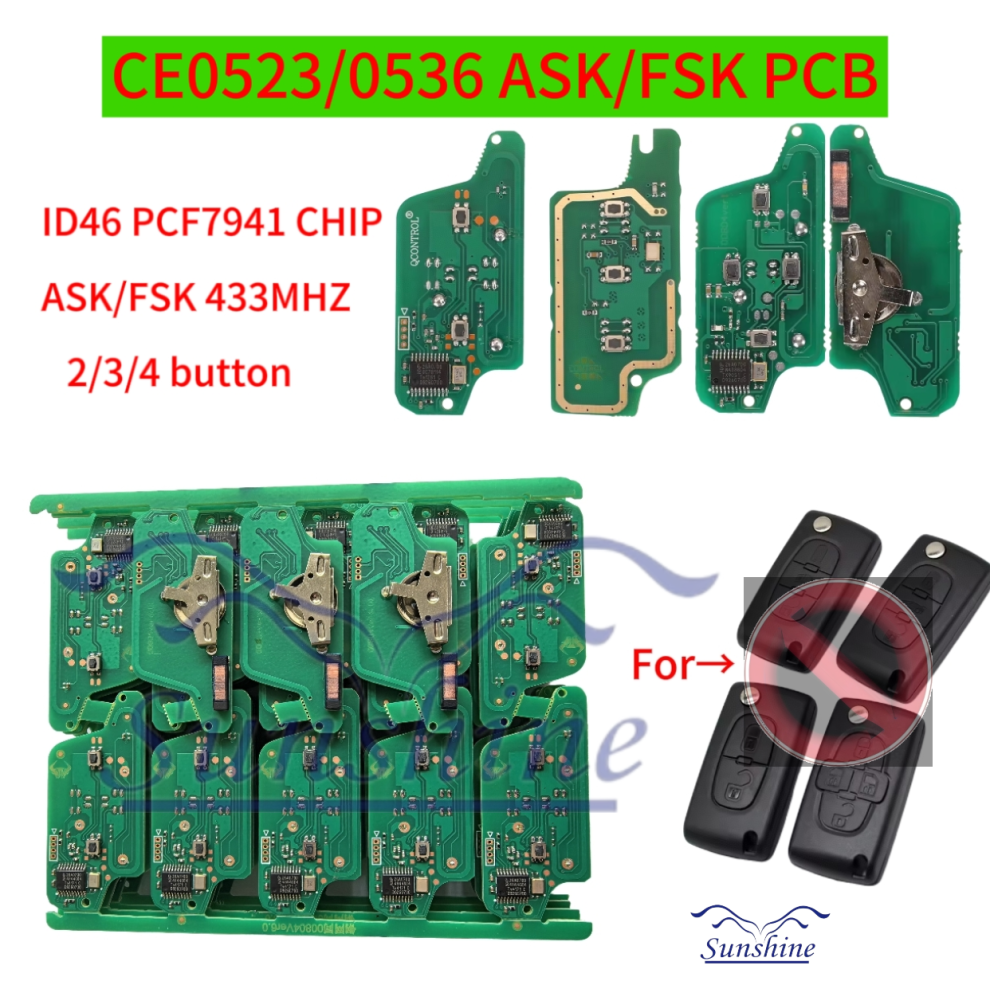 Sunshine 2/3 Buttons For Peugeot 407 407 307 308 607 Citroen C2 C3 C4 C5 Ask/Fsk Remote Key Circuit Board Ce0523/Ce0536 Pcf7941 6935161703795
