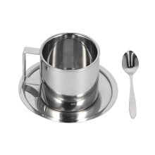 3 Stück isolierter Edelstahl-Kaffeetassen-Set, 280 ml mit Untertellern & Löffeln