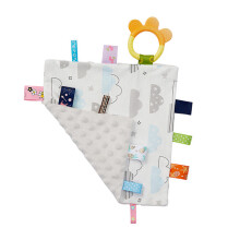 Baby-Comfort-Handtuch mit Silikonkauspielzeug, bunten Etiketten, 25,525,5 cm