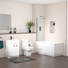 Nes Home P-Shaped Left Hand Bath, Panel, Screen with 600mm Vanity & Toilet Set
