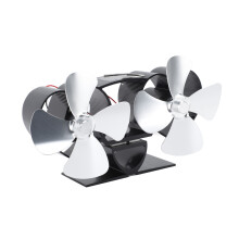 Stove Fan 4-Blade Dual Head Aluminum Alloy Silver