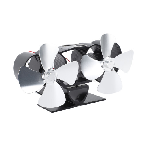 Stove Fan 4-Blade Dual Head Aluminum Alloy Silver