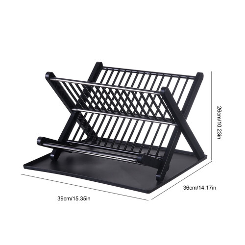 2-Tier Dish Rack, Large Capacity, Black, Foldable 1