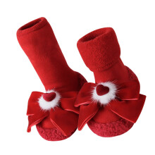Red Toddler Floor Socks 13cm Non-Slip Cotton & Acrylic Fall Winter
