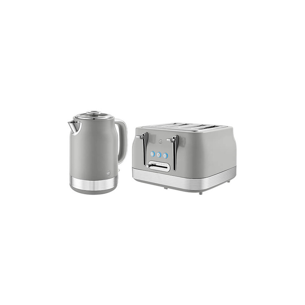Swan Retro Revive Jug Kettle & 4 Slot Toaster Set Grey
