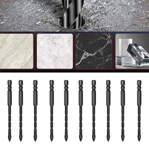 10pcs Black Crossed Angle Spearhead Hex Handle Concrete & Tile Drill Bits