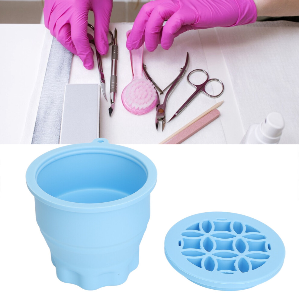 Blue 2-In-1 Silicone Makeup Brush Cleaning Mat With Drying Rack,