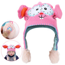 Strickwolle Süßer Hut mit beweglichen Ohren für Kinder Baby Rosa Weiches und lustiges Spielzeugmützchen
