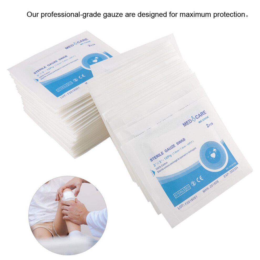 100% Cotton Waterproof Sterile Wound Dressings 7.6x7.6cm (50 Pack)