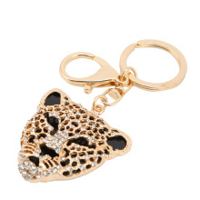 Rhinestone Leopardenkopf-Schlüsselanhänger Gold Zinklegierung Auto- und Handtaschen-Anhänger für Mädchen