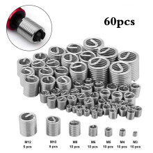60Pcs Stainless Steel Helicoil Thread Repair Kit M3–M12, Silver