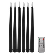 Pack of 6 Remote Halloween Taper Candles,Black Color Flameless Fake Pillar Candles,Battery Candles with Contain
