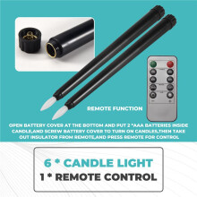 Pack of 6 Remote Halloween Taper Candles,Black Color Flameless Fake Pillar Candles,Battery Candles with Contain