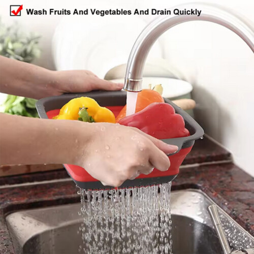 Silicone Folding Drain Fruit Vegetable Washing Basket Foldable Strainer Drainer Kitchen Storage Tool Dish Small 1