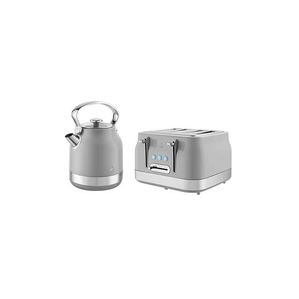 Swan Retro Revive Traditional Kettle & 4 Slot Toaster Set Grey