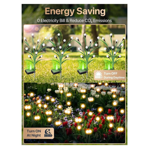 Solar Garden Lights 2 Pack,2 Lighting Modes Waterproof Firefly Light with Artificial Green Leave & Branches