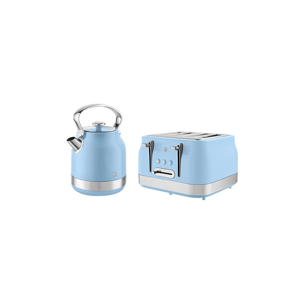 Swan Retro Revive Traditional Kettle & 4 Slot Toaster Set Blue