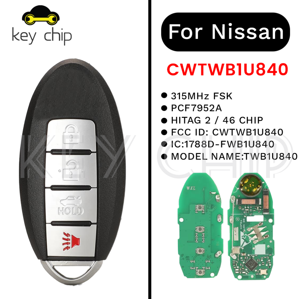 Cwtwb1u840 Smart Key For Nissan Versa Sentra Leaf Twb1u840 315Mhz Fsk Pcf7952a / Hitag 2 / 46 Chip 6935161655391