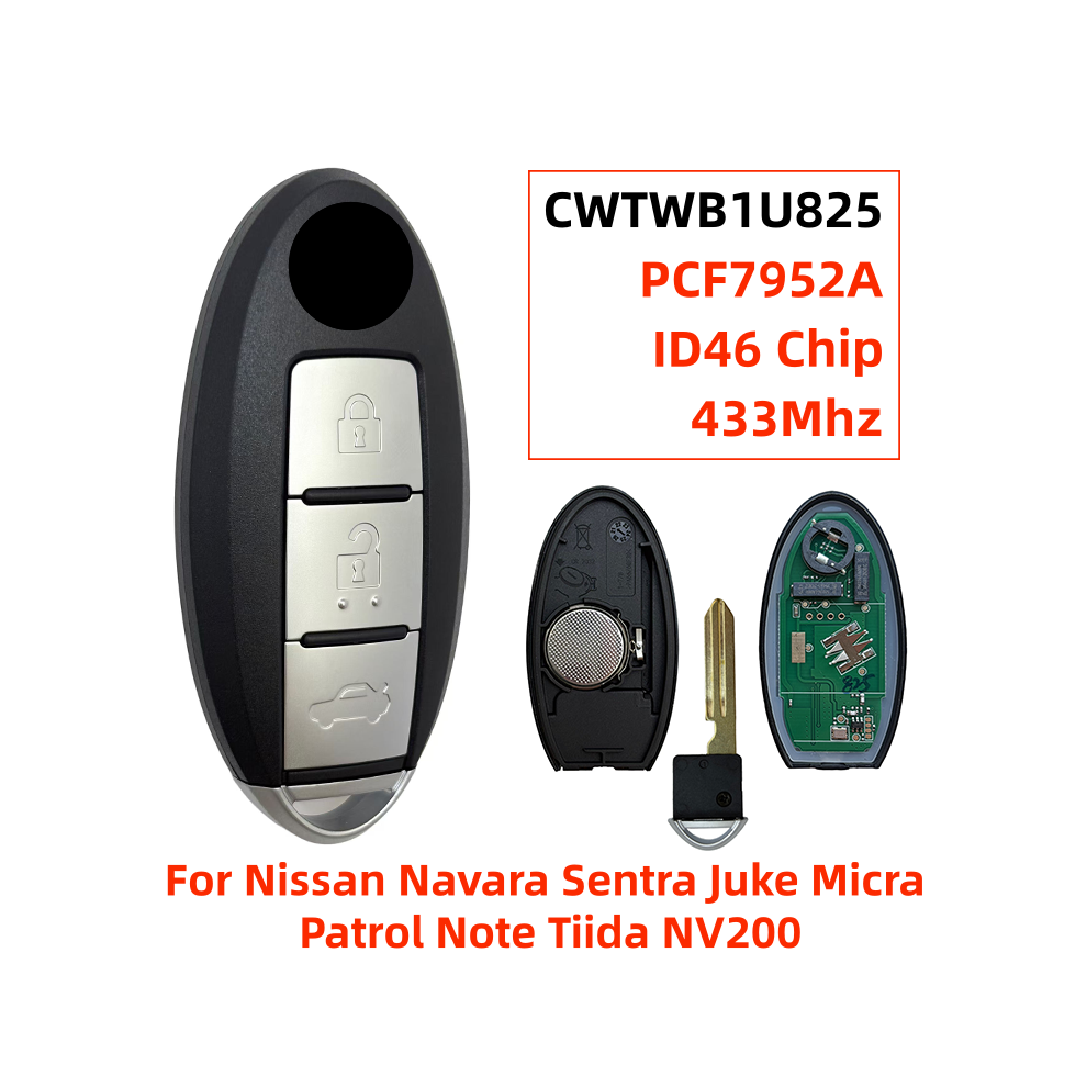 Cwtwb1u825 Twb1g662 3 Button Smart Car Remote Key 433Mhz Id46 Chip For Nissan Navara Sentra Juke Micra Patrol Note Tiida Nv200 6935161655377