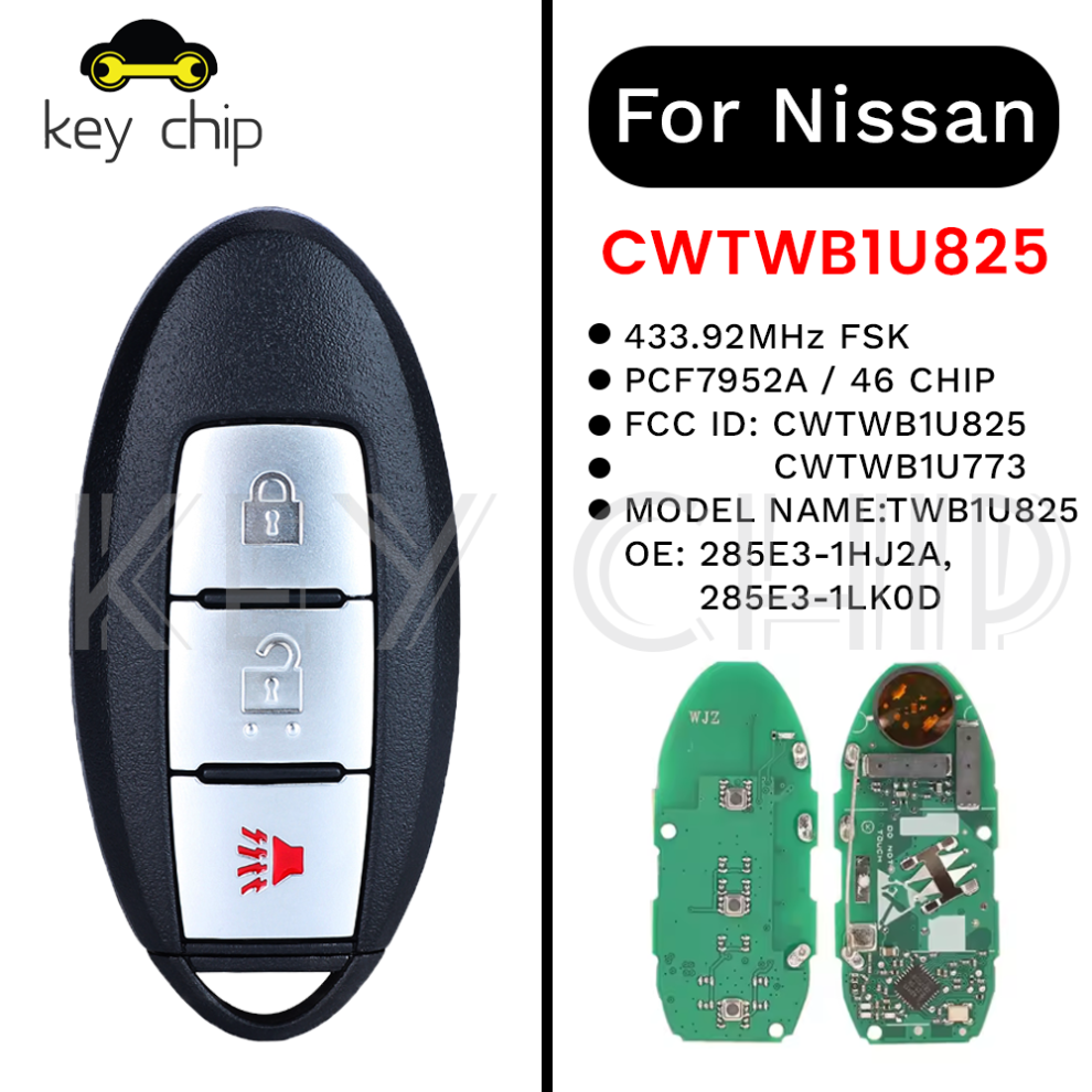 Cwtwb1u825 2 1Btn Smart Key For Nissan 285E3-1Hj2a, 285E3-1Lk0d Cwtwb1u773 433.92Mhz Fsk Pcf7952a / Hitag 2 / 46 Chip 6935161655346