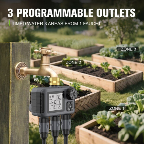 3-Outlet Automatic Water Timer Garden Irrigation Watering System Digital Garden Sprinkler Programmer Tools