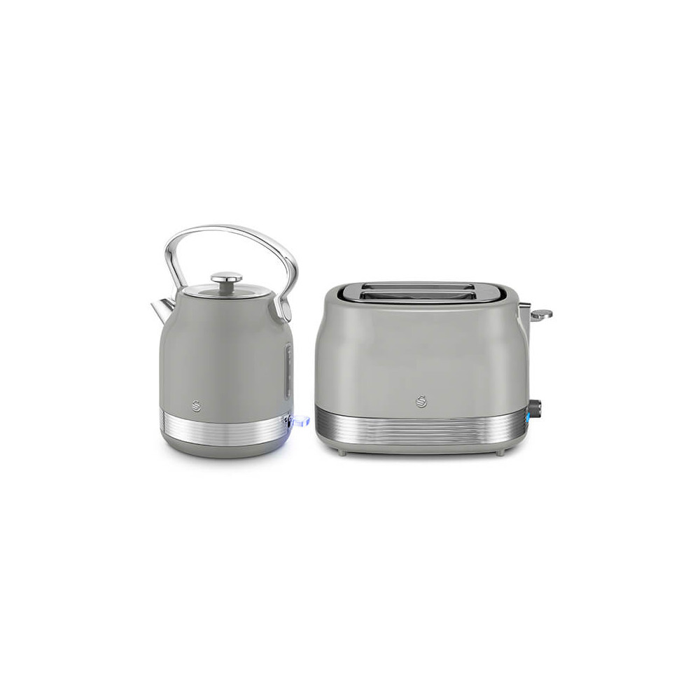 Swan Retro Revive Traditional Kettle & 2 Slot Toaster Set Grey
