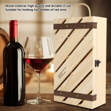 Wooden Slanted Bottle Wine Gift Box Holder with Handle Rope, 2 Bottles