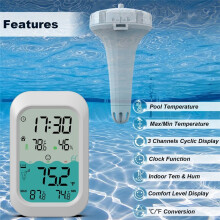 Draadloze Zwembadthermometer -20-60C, Gemakkelijk Af Te Lezen voor Badwater, Spa'S, Aquaria en 500 Voet Drijvende Zwembadthermometer