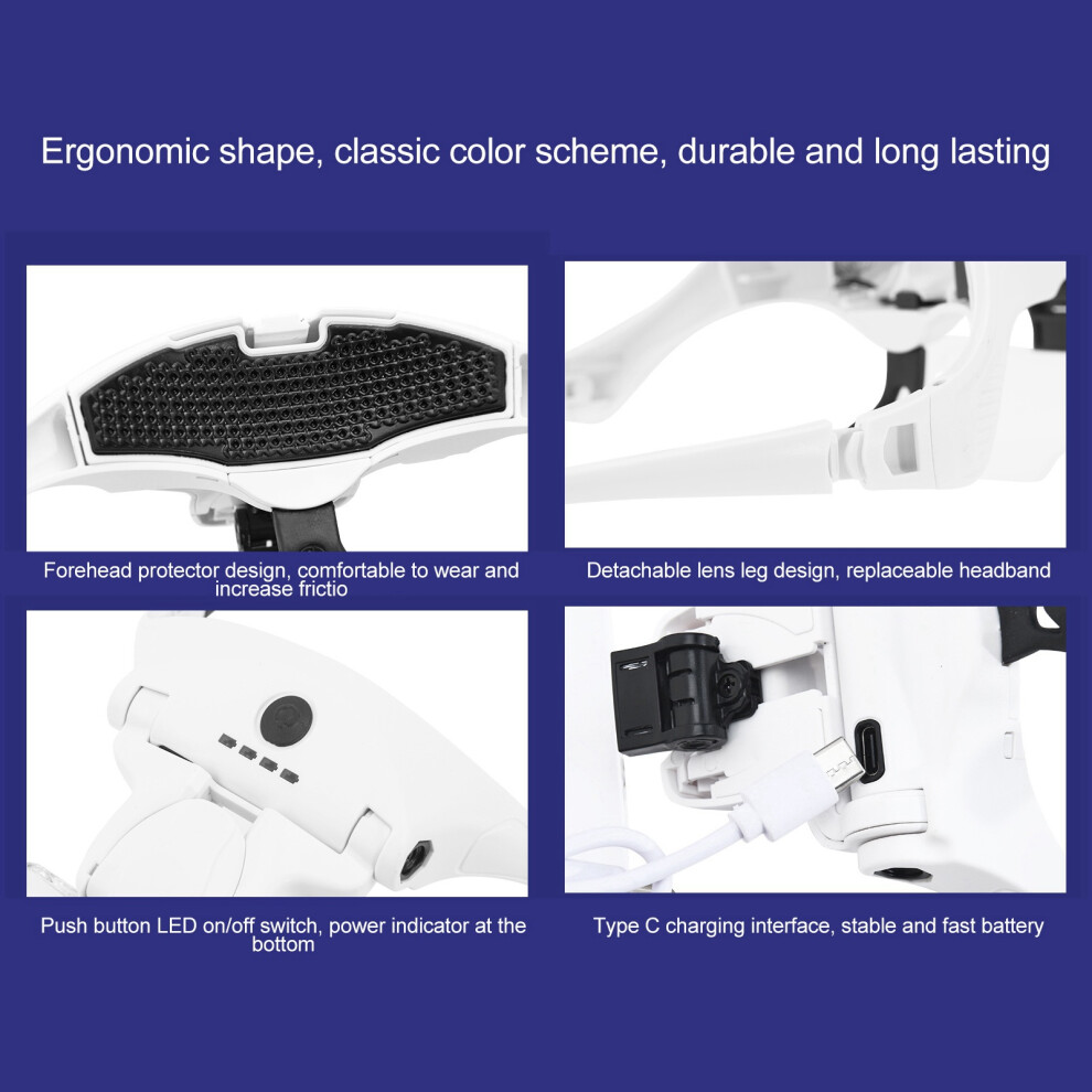 LED Headband Magnifier 5H Hardness Rechargeable