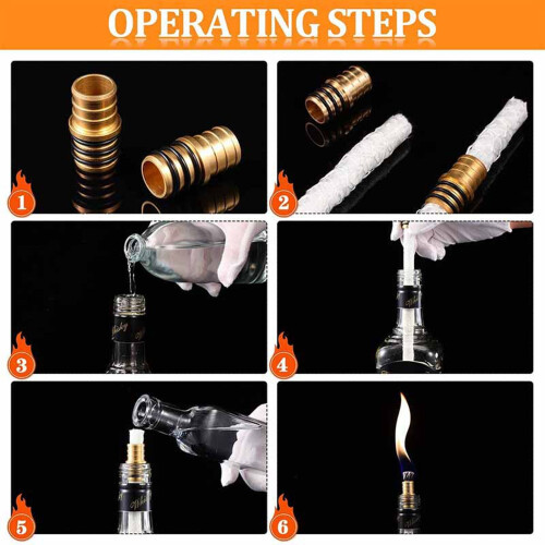 8 Pack Wine Bottle Torch Kit Torch Wicks Brass Torch Wick Holders Caps w/Gaskets 2