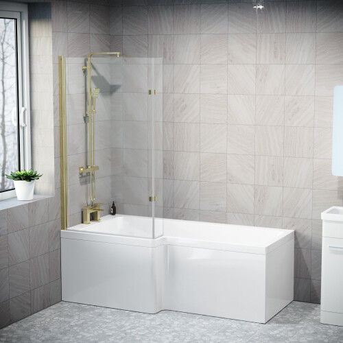 NES Home 1700mm x 850mm Left Hand L Shaped Bath, Panel, Shower Screen