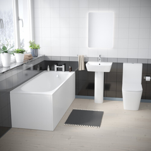 NES Home White 500mm Square Modern Full Pedestal Basin Toilet Bath & Bath Panel 2