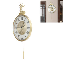 Large Silent Copper European Pendulum Wall Clock 49x34cm for Living Room