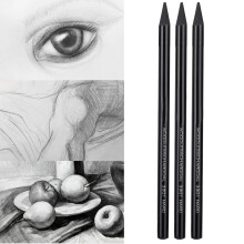 3er Set aus reinen Kohlezeichnungspenseln, Hart/Mittel/Weich, 14,5 cm, Schwarz