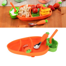 Babys Silicone-Absetzen-Set mit Gabel, Löffel, Strohhalm, Bürste – Karottengestalt, Snack, Orange